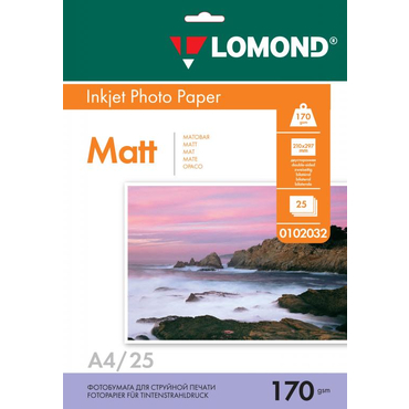Бумага A4 Lomond Матовая/Матовая двухсторонняя 170 гр/м2   25л. (0102032) для печати водорастворимыми и пигментными чернилами